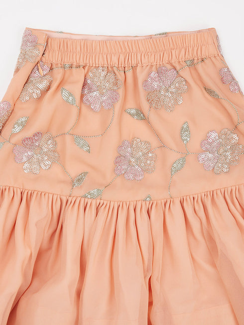 Girl's' Peach Lehenga Set